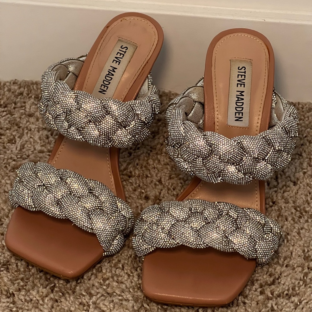 Steve Madden rhinestone weaved sandal heel